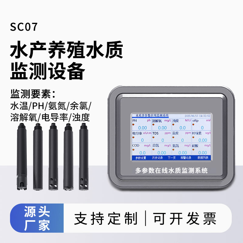 水產(chǎn)水質(zhì)監(jiān)測參數(shù)(水溫、ph、氨氮、余氯、溶解氧、電導(dǎo)率、濁度)