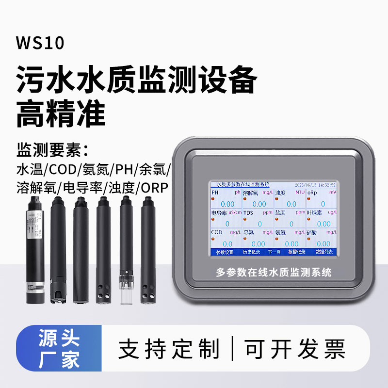 污水水質(zhì)監(jiān)測參數(shù)(水溫、COD、氨氮、ph、余氯、溶解氧、電導(dǎo)率、濁度、orp)